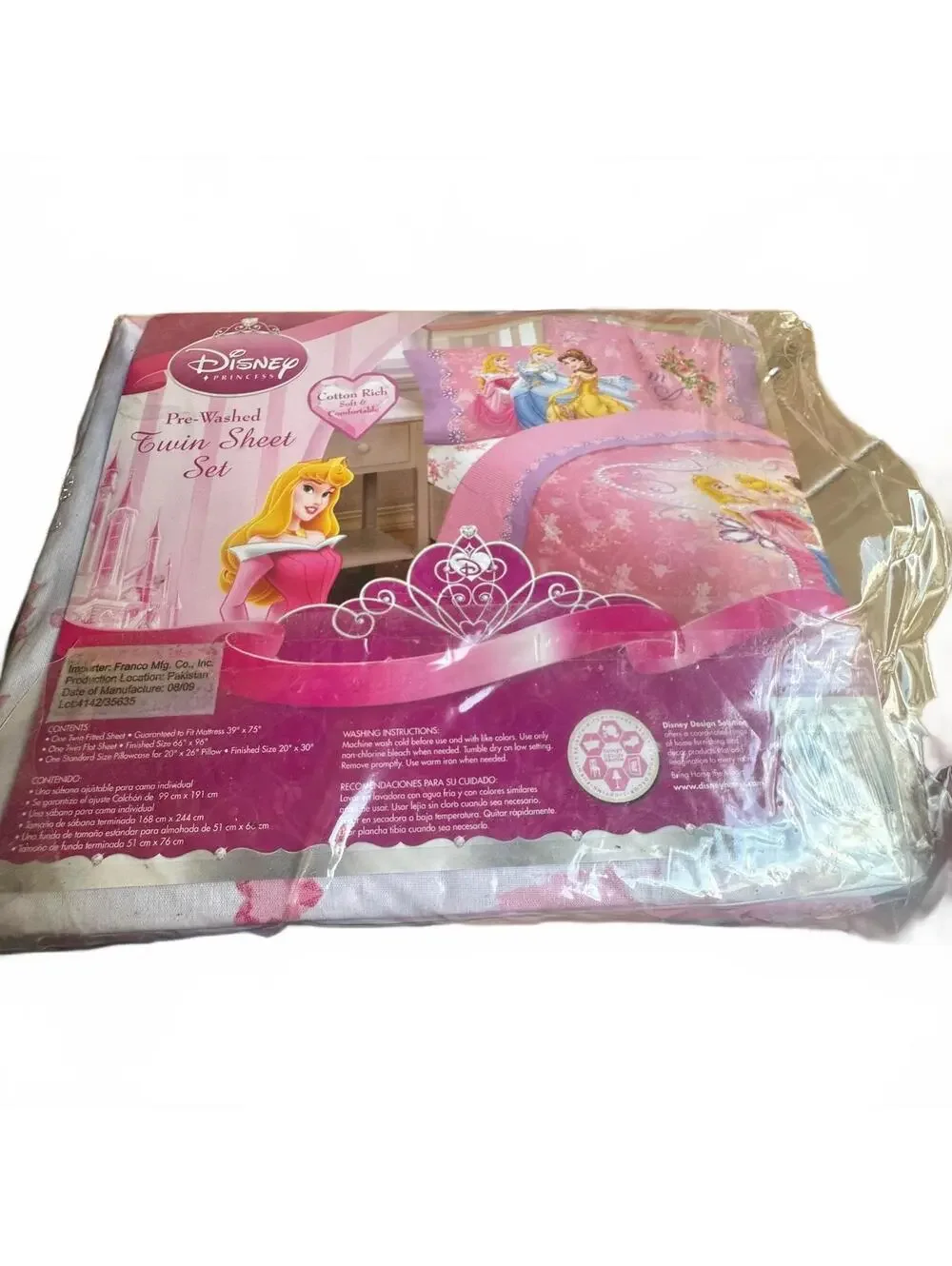 Vintage Disney Princess Pre-Washed Twin Sheet Set Pink Cotton Rich  NWT
